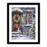 Snowman At Door Cristmas Canvas Poster Print