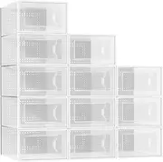 [ANSHINE] 12 Pack Clear Shoe Storage Boxes - Stackable Shoe Boxes for Sneakers, Boots, Heels - Perfect Clear Shoe Storage for Entryway, Closet, or Drop Front Use