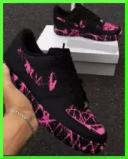 Custom Air Force 1 Pink Splatter Metallic Black/Air Force 1 Custom Shoes NEW
