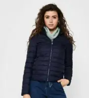 ONLY Short Zip-Up Padded Jacket Size XS 6/8 Navy High Neck RRP £46 New Tags