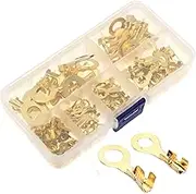 EZONEDEAL 150 PCS Copper Cable Ring Terminal Cable Lug Kit M3 M4 M5 M6 M8 M10 Open Barrel Wire Crimp Copper Terminal Connerctor Kit 6 Size, Copper Wire Lugs, AWG Crimp Wire Ring Lugs