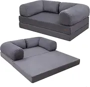 COMAX Folding Sofa Bed Convertible, 4-in-1 Foldable Floor Couch Futon Sofa with L-Shaped Armrests, Sleeper Mattress Chair Bed Comfy Portable Fold Out Lounge for Living Room Bedroom, Dark Grey, Queen