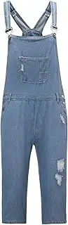[Maiyifu-GJ] Men's Casual Bib Overalls Denim Shorts Summer Adjustable Strap Dungaree Rompers Button Pockets Loose Fit Jumpsuit