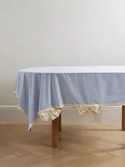 [Gohar World] Gohar World - Bow And Button-detailed Striped Cotton-blend Tablecloth - Blue - One size One size Blue