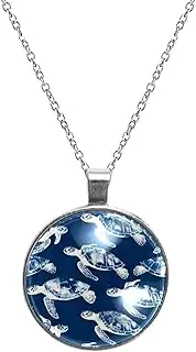 [Diusye] Necklaces for Women, Blue Sea Turtles Print Stainless Steel Pendant Necklace Jewelry Birthday Anniversary Wife Girls Friends Gift