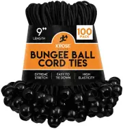 9” Black Ball BUNGEE Cord Tarp Bungee Tie Down Strap - 100 pieces