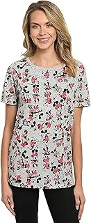 [Disney] Womens T-Shirt Mickey & Minnie Mouse All Over Print Heather Grey
