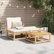 3 Piece Garden Lounge Set with Cushions - Solid Acacia Wood Outdoor Furniture, Patio Deck Bench Table - Waterproof Design