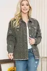 Leopard Animal Print Plus Size Jacket 2X 3X Distressed Raw Hem