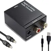 Digital SPDIF Coaxial Toslink to Analog RCA L/R Adapter Converter with Optical Cable Compatible with Xbox DVD PS4 Home Theatre Apple TV