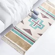 jia Cool, Bohemian Style Carpet Kitchen Runner Washable Carpet, Woven Small Cotton Bohemian Tribe Farmhouse Tassel Bohemian Style Bathroom mat Bedroom Corridor Sofa Carpet(24x71inch)