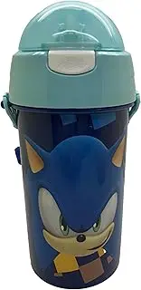 Sonic The Hedgehog Sport Pop Up Water Bottle Drink Bottle Flask with Neck Cord for Easy Carry School Lunch Kids Childrens 500ml (Sonic 1)