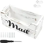 UKQRRTC Wood Mail Organizer, Vintage Mail Holder, Countertop Mail Basket, Wall Mount Mail Organizer Box for Office Home (White)