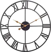 24-Inch Silent Non-Ticking Vintage Metal Wall Clock with Roman Numerals
