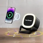 Zarek Night Lights Bluetooth Speaker,Wireless Charger 15W with Phone Holder, Touch Control Bedside Lamp Dimmable with Dynamic RGB Colored Music Light, Gifts for Teenage Girls Boys Room Decor