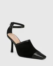 Hettie Black Suede and Leather Snib Toe Pump