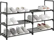 Yegazte Long Metal Shoe Rack,Stackble Shoe Shelf Storage Organizer for Entryway, Hallway and Closet (3-Tier-2R,Black)