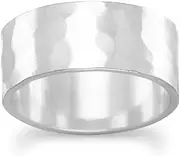 [JewelryWeb] 925 Sterling Silver 8mm Hammered Band Ring-Band Style-Ring for Women and Men