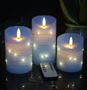 Sky Blue LED Flameless Candle with Embedded Starlight String, 3 LED Candles, ...
