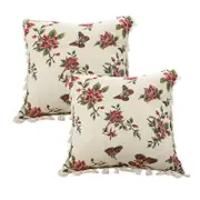 SOGA 2X 45CM Creamy White Vintage Butterfly Throw Pillows with Tassels