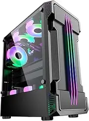 Mid-Tower Computer Case ATX; Micro-ATX, Tempered Glass Side Panel, Grid Front Panel, Split Cabinet Structure, Vertical GPU Bracket(Black)