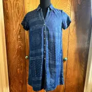 J. Jill Dress Small Denim Indigo Blue Chambray Patchwork Button Up Pockets NEW