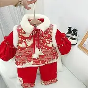 [JIMINISO] 2 Colors Chinese Clothes Pink Cute Dress Tang Suit Winter Cotton Thick Comfort Wind Set
