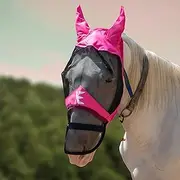 XE Horse Fly Mask with Ears – Breathable Mesh Full Face and Nose Horse Mask for UV Protection and Equine Fly, Standard Equestrian Pink Horse Fly Mask (Full,L)