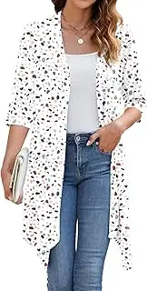 [KUOTAI] Womens Open Front Cardigan Casual Loose 3/4 Sleeve Lightweight Soft Drape Cardigans Sweaters Duster