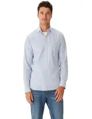 [R.M.Williams] Regular Poplin Stripe Long Sleeve Shirt in Blue White