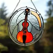 Handmade CELLO Stained Glass HANGING SUNCATCHER DISK Acoustic Musical Instrument