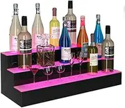 Home Bar LED Illuminated 3-Tier Bar Display Shelf, Black with Colour-Changing Lights