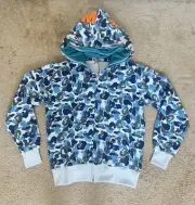 BAPE DOUBLE HOOD ABC CAMO SHARK FULL ZIP HOODIE 'Blue' Size Medium