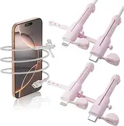 2Pcs Data Cable Protector,Silicone Cord Saver Dustproof storage Data Cable Winder 3 in 1 Anti-Break Protective Cover Compatible for iPhone Charger (pink)