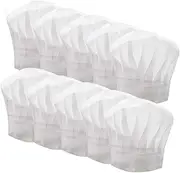 [LEFV] ™ Chef Hat Professional Disposable White Paper Cooker Chef's 11.5 inch Tall Hats for Home Kitchen Cooking Food Serve Restaurants Works Set of 10