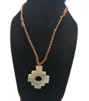 Unisex Necklace Woven in Macrame Thread and Natural Stone Chakana Inca