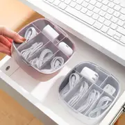 2Pcs Data Cable Storage Box Desktop Dustproof Storage Box-Gray&Pink