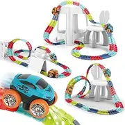 Fime.Living Zero Gravity Car Track Set Race Toys for Boys Kids with LED Light-Up Car,Flexible Changeable Magic 3+Year Old (95 Pcs Flexible Rail & Electric Car Set)