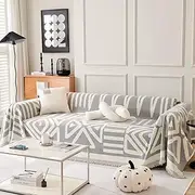 DREAMINGO Grey Boho Sofa Cover Chenille Couch Covers for 2 Cushion Couch Sofa Pet Friendly Reversible Sofa Covers for Dogs Washable Geometric Jacquard Living Room Loveseat Futon Slipcover, 71"x118"