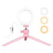 12cm Led Ring Light with Usb 3 Modes Dimmable Cold Shoe Tripod Ball Head - Pink