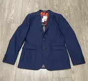 Ted Baker London Linen Herringbone Jacket Sz 4 Navy 2 Button Blazer Suit Coat