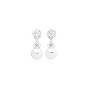 Silver Cubic Zirconia Ball Drop Stud Earrings in Clear