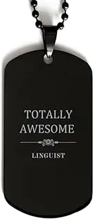 Totally awesome Black Dog Tag for the Language Lover in Your Life, Aluminum, Cubic Zirconia