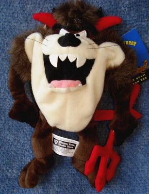 1998 WARNER BROS BEAN BAG DOLL TASMANIAN DEVIL WITH RED PITCHFORK=MINT CONDITION