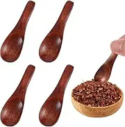 Xinjoduz 4 PCS Salt Spoon, 2.36 Inch Tiny Spoons for Spices, Small Wooden Spoons, Mini Wood Teaspoons for Sauces Salt Sugar Honey Mustard Coffee Tea Condiments Cooking Eating (Brown)