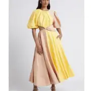 AJE Caliente Dress Yellow Two Tone Puff Sleeve US 2 NWT