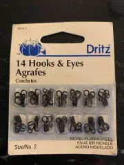 Dritz 90-2-1 Hook & Eye Closures, Size 2, Black 14-Count