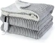 Heated Blanket Electric Throw 130x180cm- Heating Blanket with 6 Heat Settings&10 Smart Timer Control,Fleece Throw Rug for Sofa Bed Office,Machine Washable-Grey