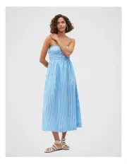 [Seed Heritage] Linen Smocked Midi Dress in Amalfi Stripe