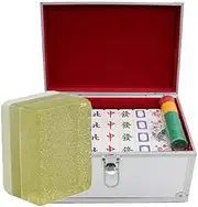 Mah Jong Crystal Mahjong Tiles Home Game Mahjong Tiles Fashion Party Hand-Rolled Mahjong Tiles 144 Cards, Aluminum Box (Color : Yellow, Size : 40#)